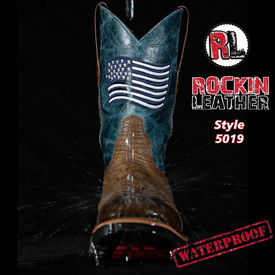 5019 - RockinLeather Men's WATERPROOF American Flag Soft Toe Work Boots