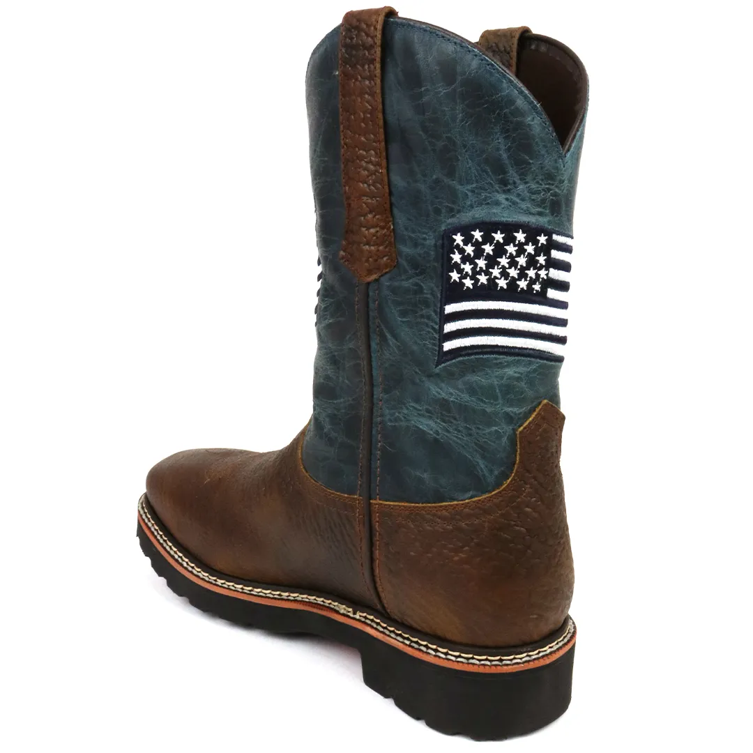 5019 - RockinLeather Men's WATERPROOF American Flag Soft Toe Work Boots