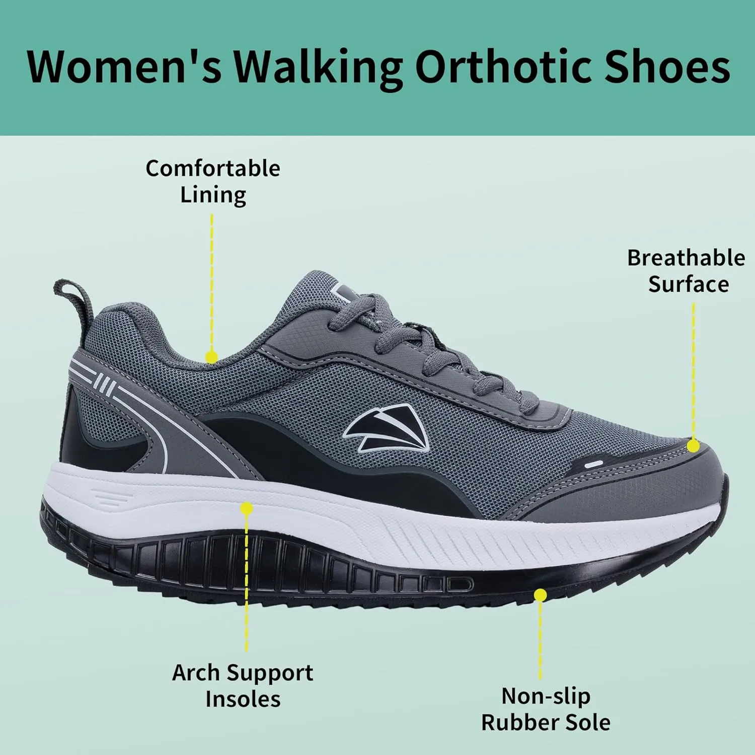 AOV Womens Walking Shoes with Arch Support Plantar Fasciitis Sneakers Gym Tennis for Foot and Heel Pain Relief