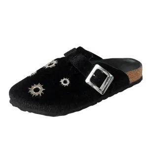Black Grunge Bullet Rivet Mules Slippers