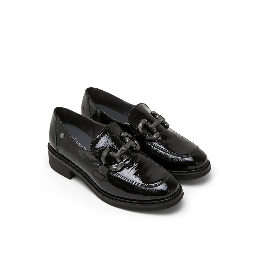 Black Patent Leather Loafers with Horsebit Buckle