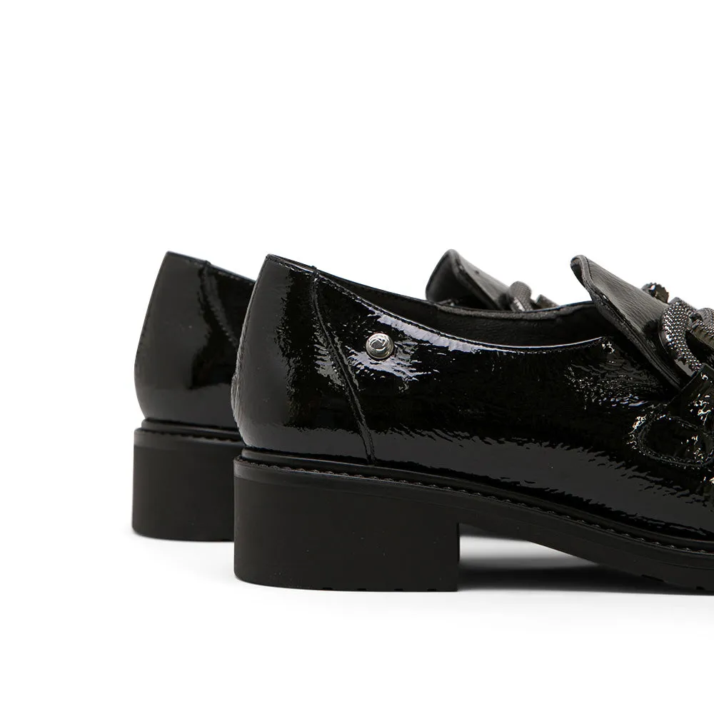Black Patent Leather Loafers with Horsebit Buckle