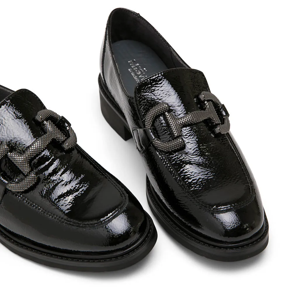 Black Patent Leather Loafers with Horsebit Buckle