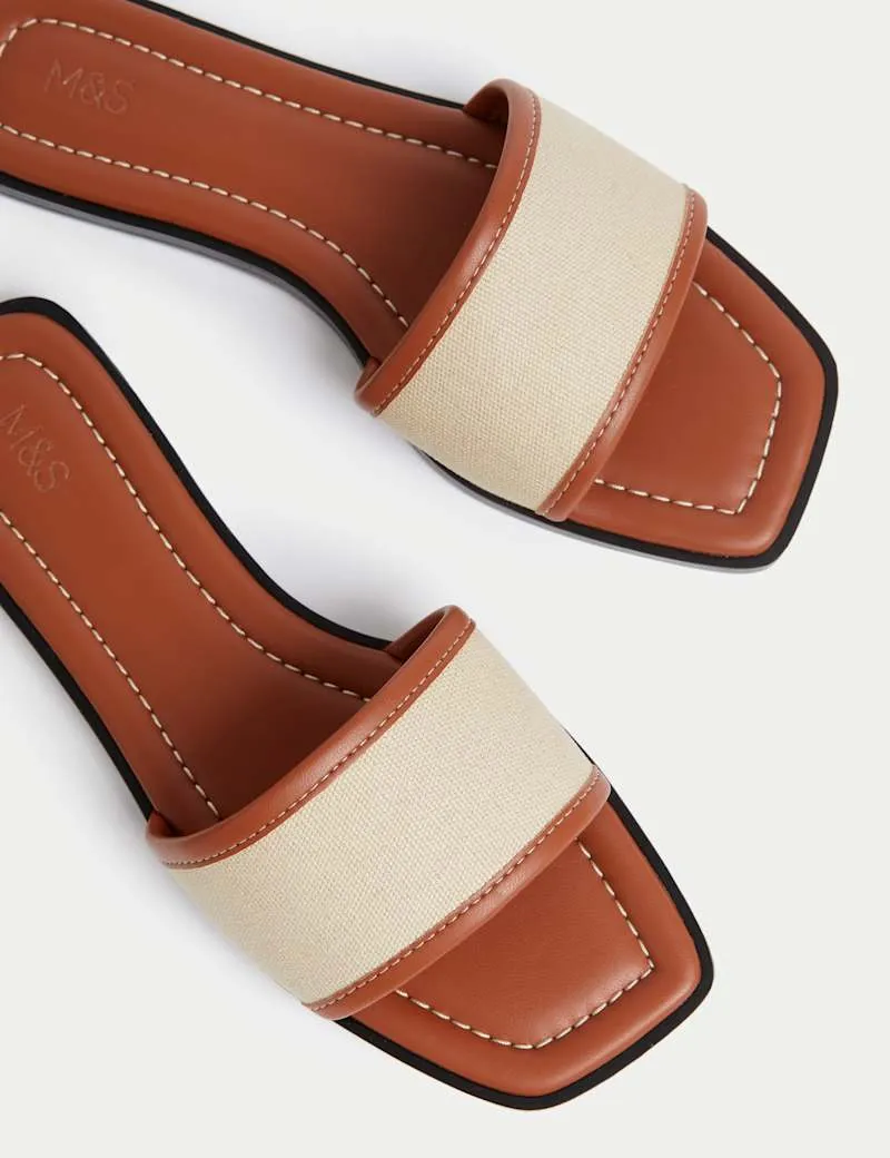 Canvas Flat Mule Sandals