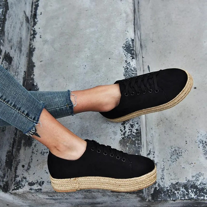 Canvas Wedge Casual Lace-Up Trainers