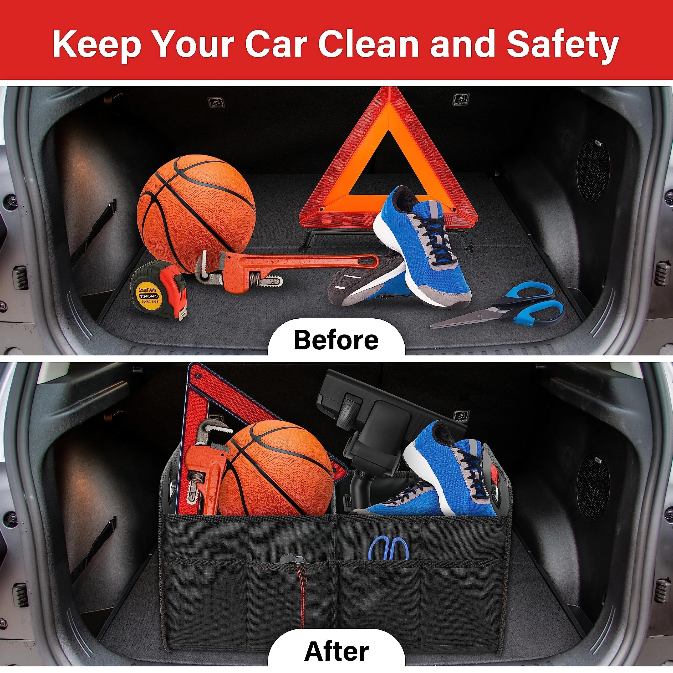 Car Trunk Organizer, 2 Compartment Waterproof Storage