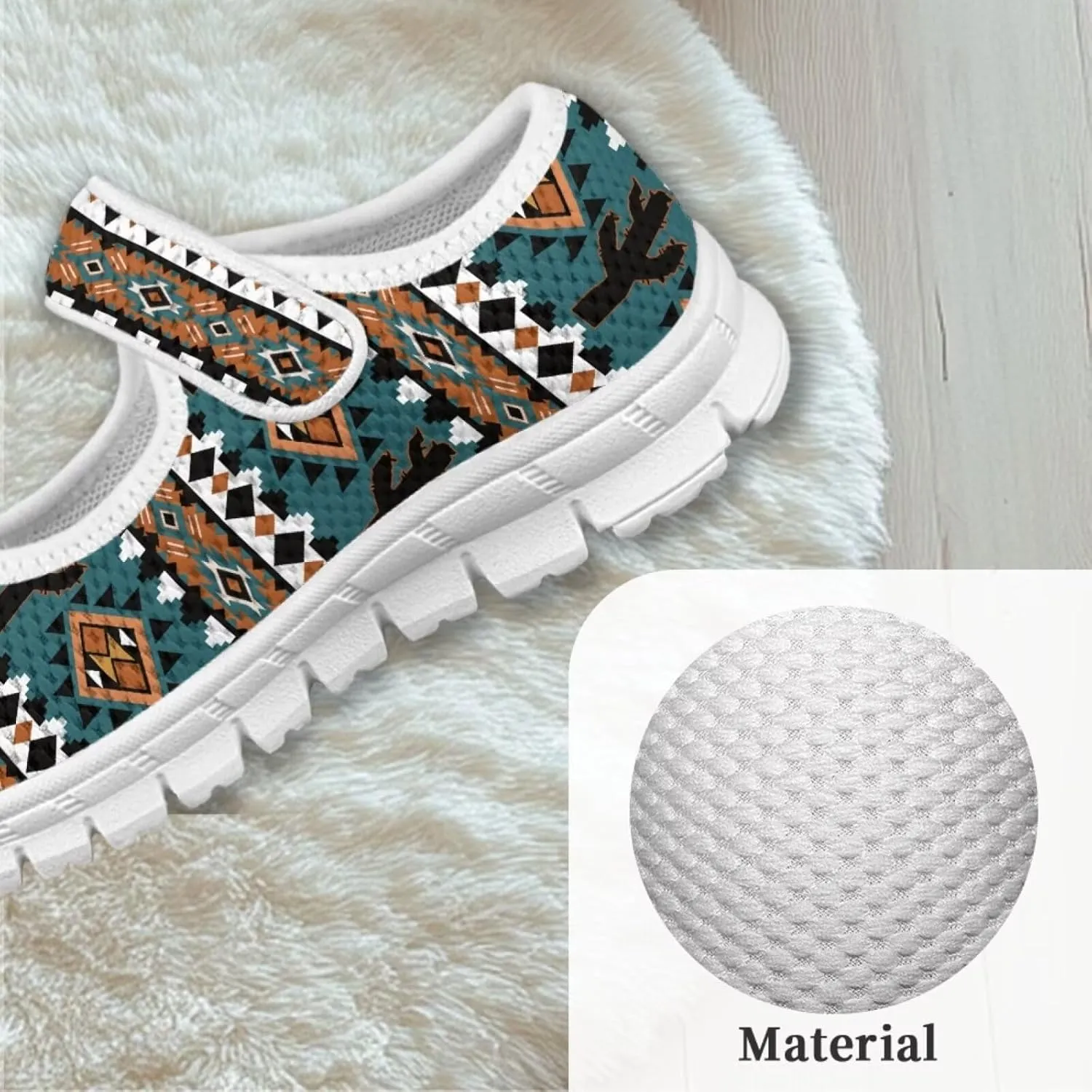 chaqlin Kids Dress Shoes Boho Aztec Stripes Non Slip Casual Sneaker Mary Jane Boys Girls Breathable Mesh Walking Strap Shoes