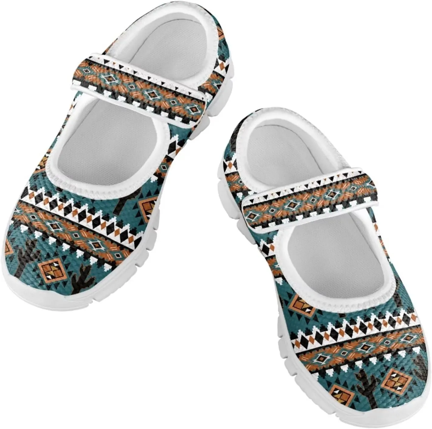 chaqlin Kids Dress Shoes Boho Aztec Stripes Non Slip Casual Sneaker Mary Jane Boys Girls Breathable Mesh Walking Strap Shoes