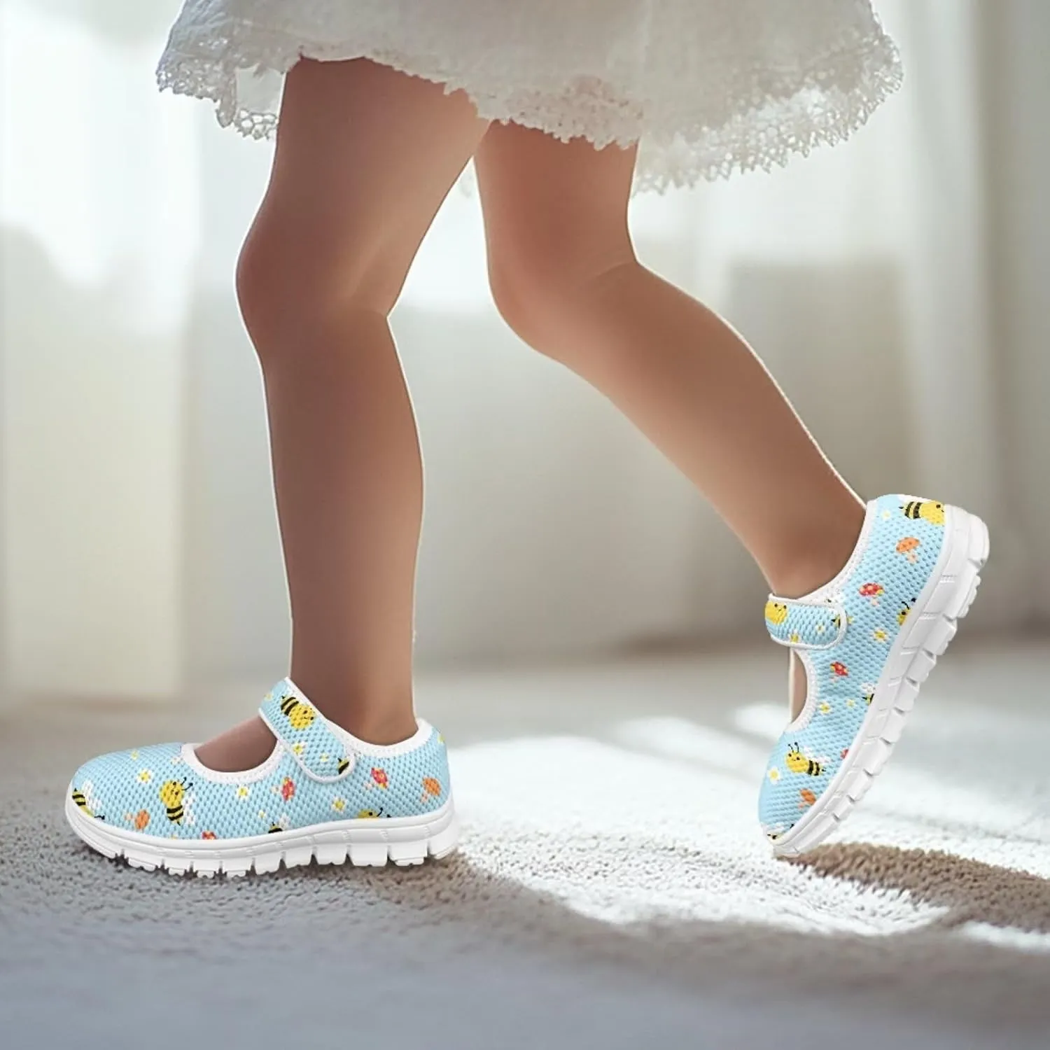 chaqlin Kids Mary Jane Girl's School Uniform Dress Shoes Boys Non Slip Breathable Mesh Strap Sneaker Casual Waling Running Tennis Shoes