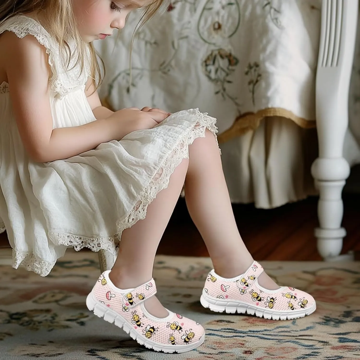 chaqlin Kids Mary Jane Girl's School Uniform Dress Shoes Boys Non Slip Breathable Mesh Strap Sneaker Casual Waling Running Tennis Shoes