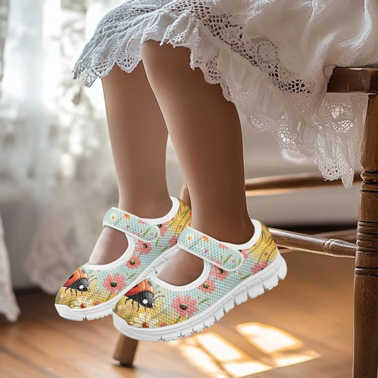 chaqlin Kids Mary Jane Girl's School Uniform Dress Shoes Boys Non Slip Breathable Mesh Strap Sneaker Casual Waling Running Tennis Shoes