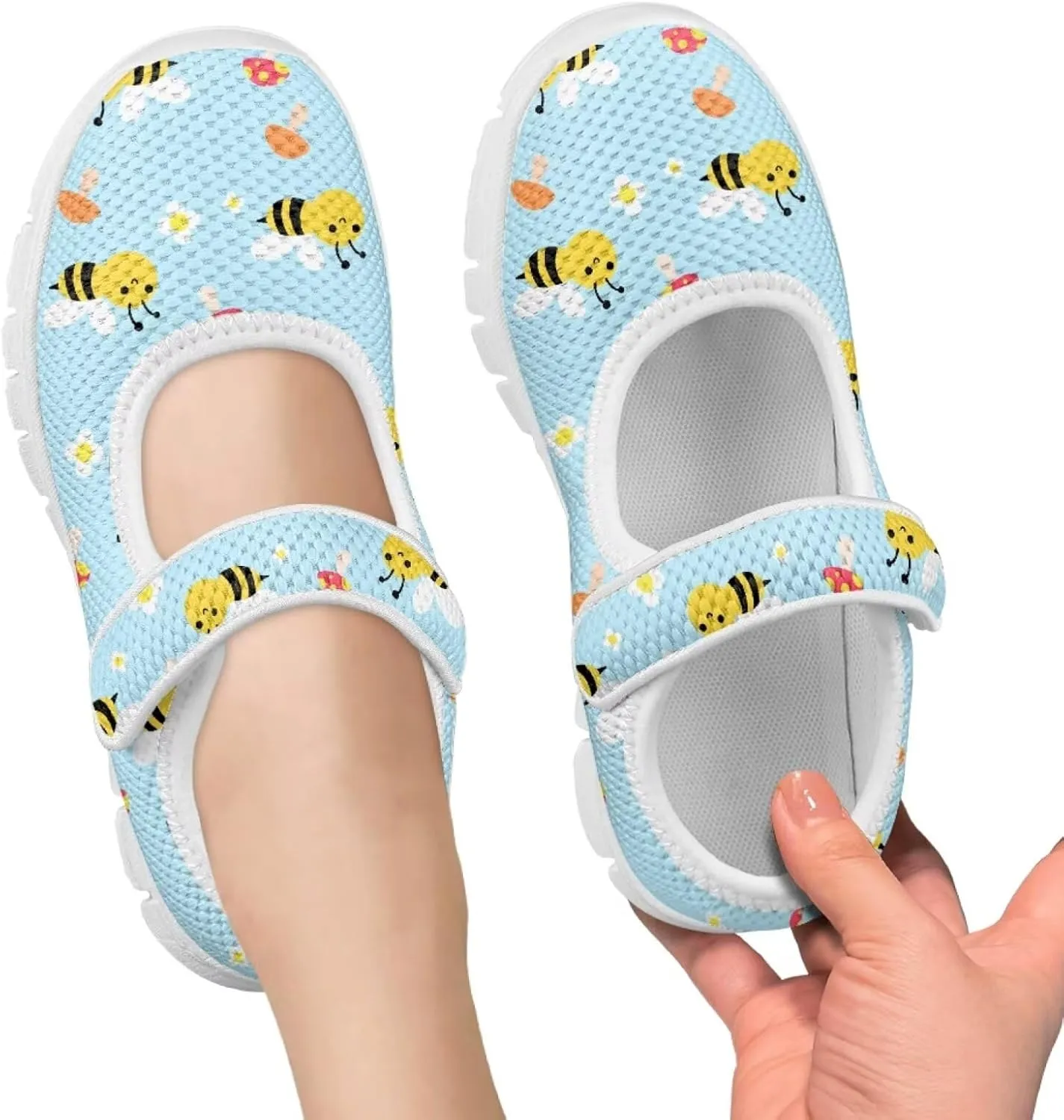 chaqlin Kids Mary Jane Girl's School Uniform Dress Shoes Boys Non Slip Breathable Mesh Strap Sneaker Casual Waling Running Tennis Shoes
