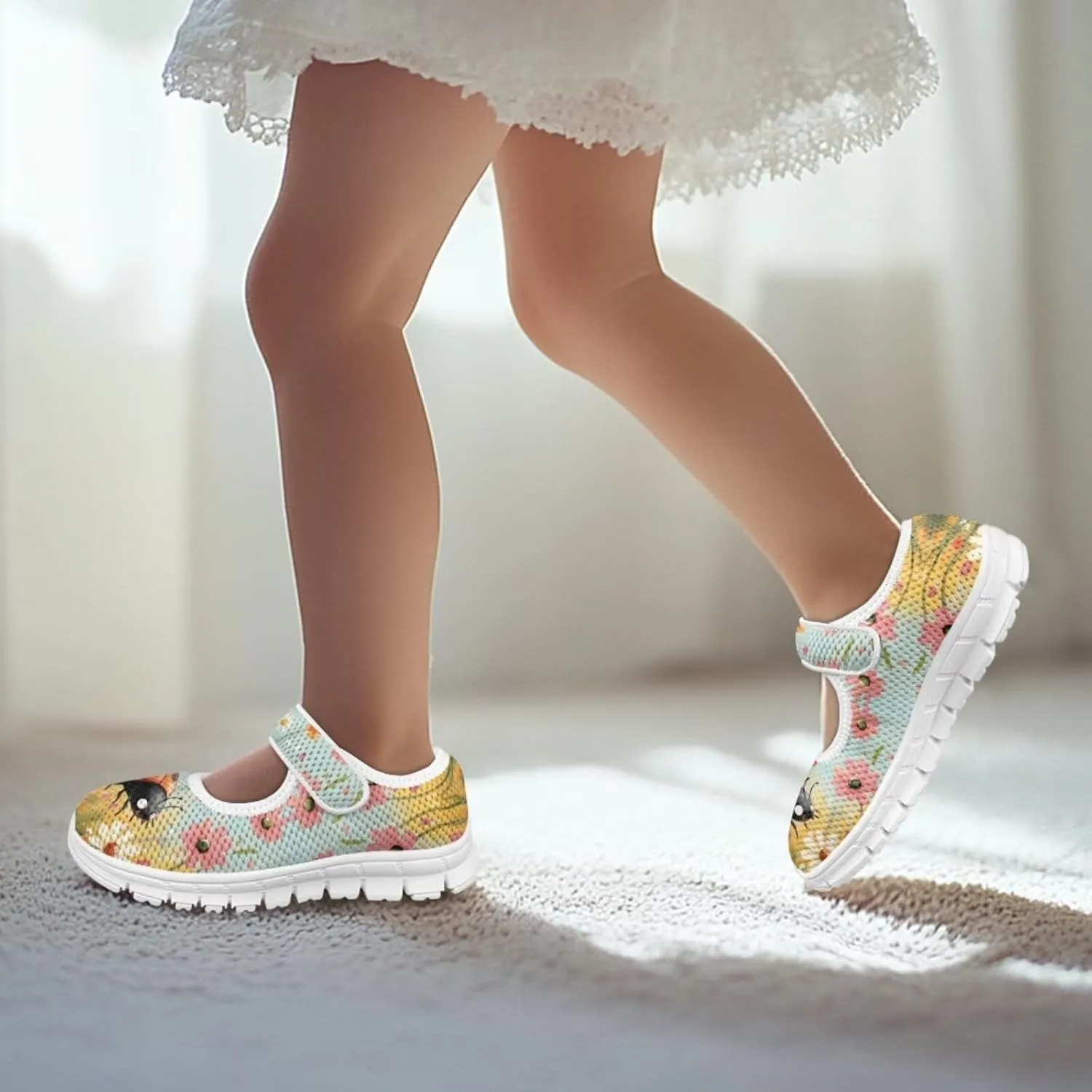 chaqlin Kids Mary Jane Girl's School Uniform Dress Shoes Boys Non Slip Breathable Mesh Strap Sneaker Casual Waling Running Tennis Shoes
