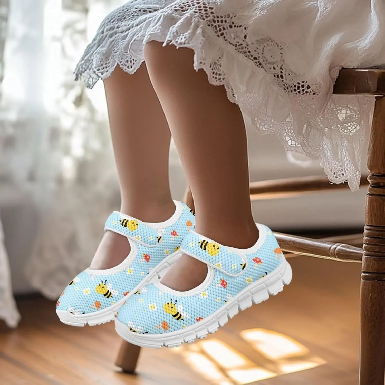 chaqlin Kids Mary Jane Girl's School Uniform Dress Shoes Boys Non Slip Breathable Mesh Strap Sneaker Casual Waling Running Tennis Shoes