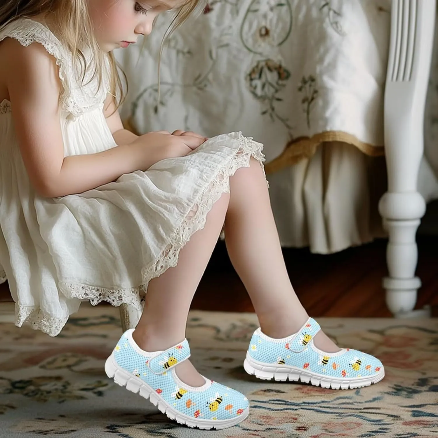 chaqlin Kids Mary Jane Girl's School Uniform Dress Shoes Boys Non Slip Breathable Mesh Strap Sneaker Casual Waling Running Tennis Shoes