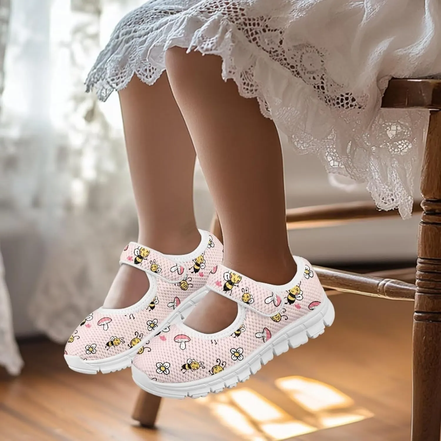 chaqlin Kids Mary Jane Girl's School Uniform Dress Shoes Boys Non Slip Breathable Mesh Strap Sneaker Casual Waling Running Tennis Shoes
