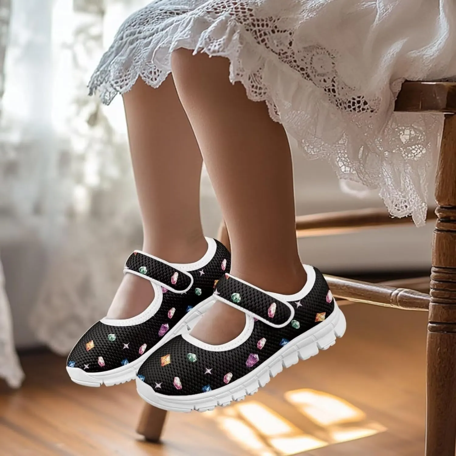 chaqlin Kids Sneaker Mary Jane Slip-On Dress Shoes Boys Girls Lightweight Fashion Breathable Mesh Strap Sneaker Casual School Uniform Shoes