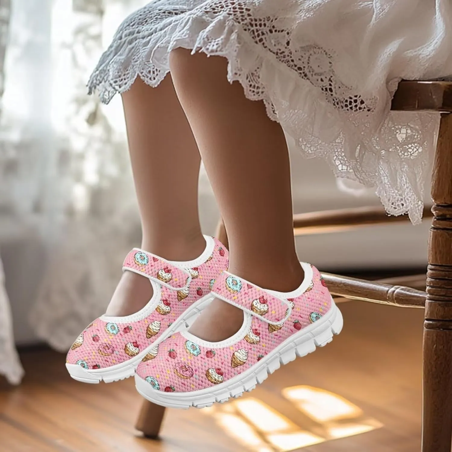 chaqlin Kids Sneaker Mary Jane Slip-On Dress Shoes Boys Girls Lightweight Fashion Breathable Mesh Strap Sneaker Casual School Uniform Shoes