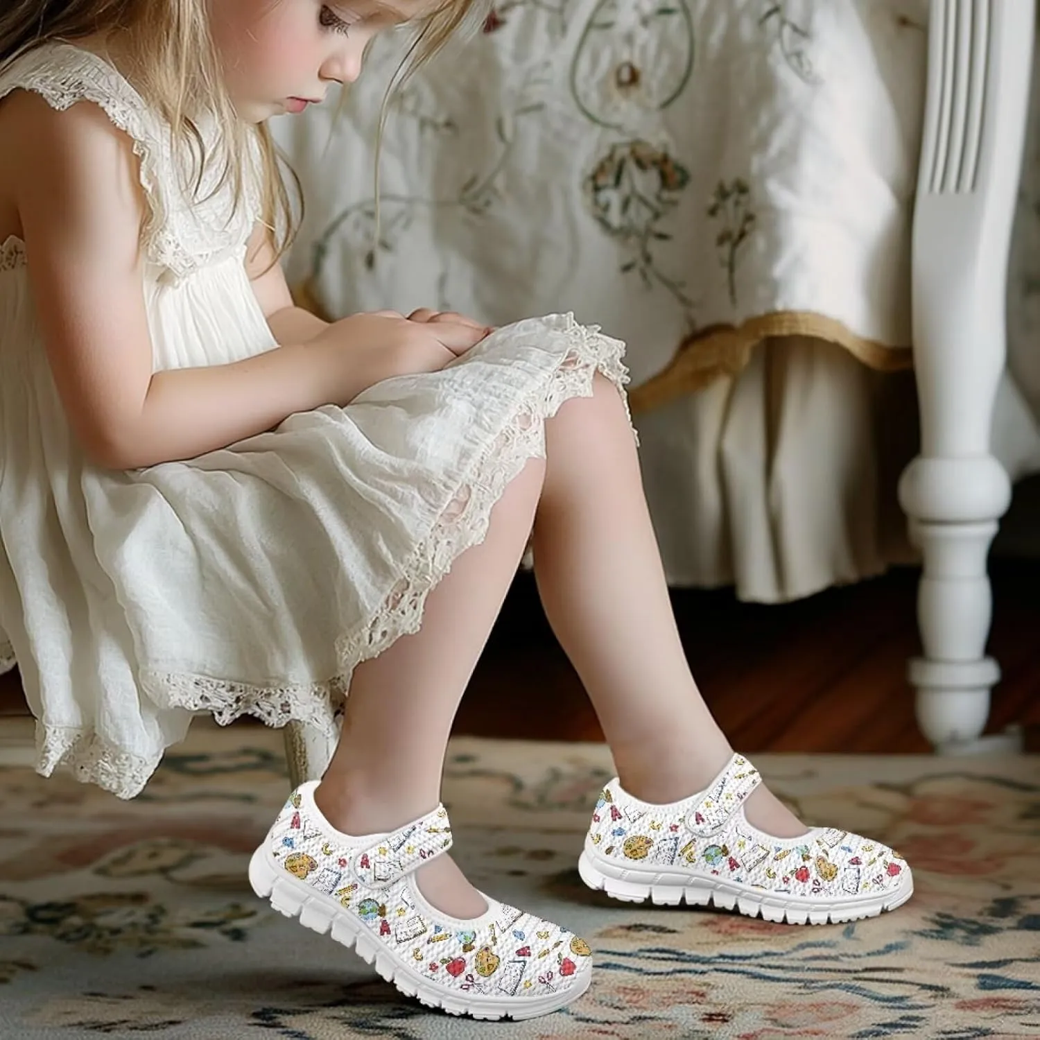 chaqlin Kids Sneaker Mary Jane Slip-On Dress Shoes Boys Girls Lightweight Fashion Breathable Mesh Strap Sneaker Casual School Uniform Shoes