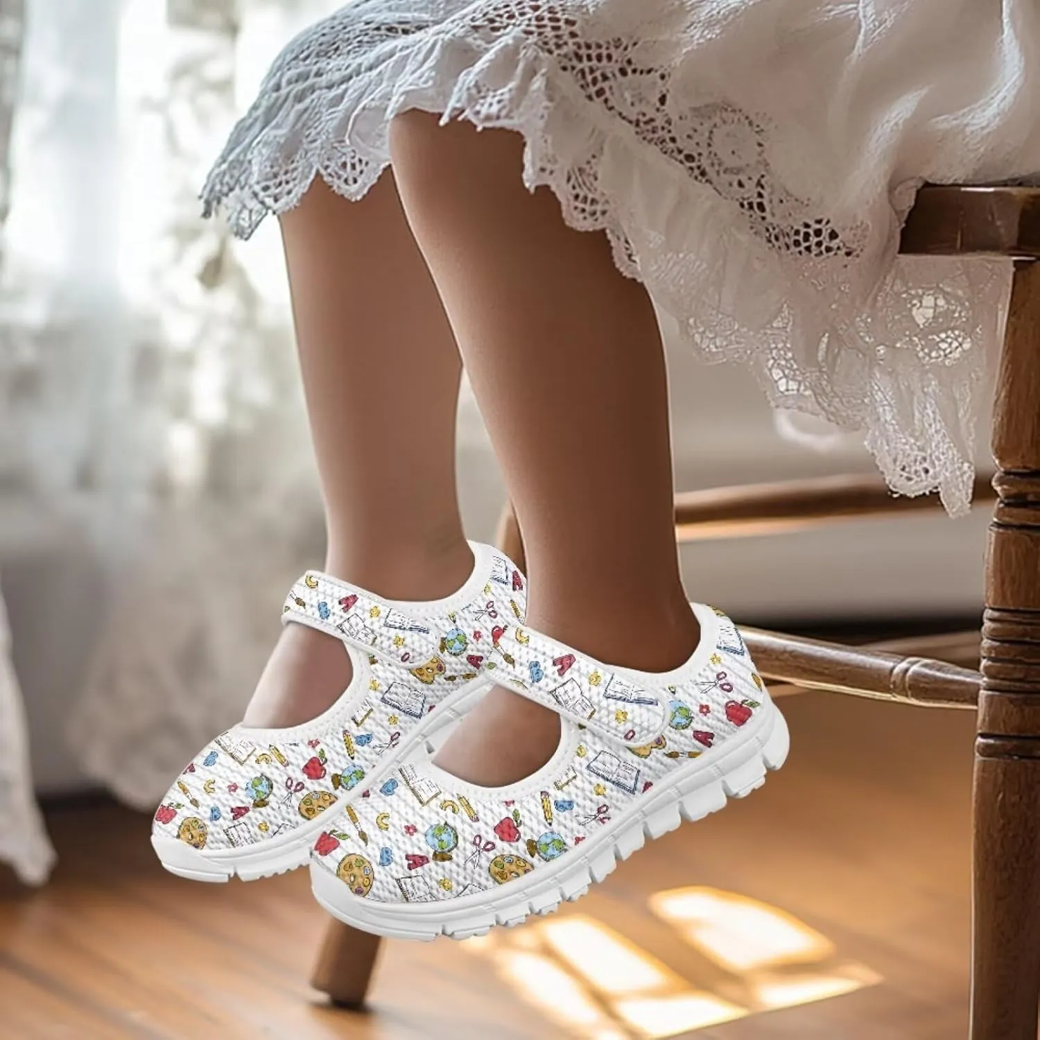 chaqlin Kids Sneaker Mary Jane Slip-On Dress Shoes Boys Girls Lightweight Fashion Breathable Mesh Strap Sneaker Casual School Uniform Shoes