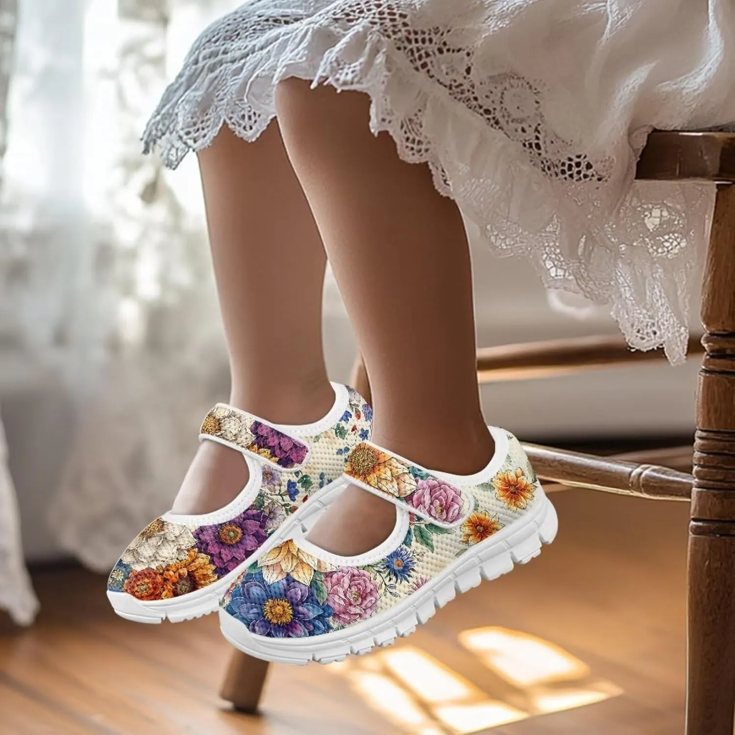 chaqlin Kids Tennis Shoes Slip-On Sneaker Mary Jane Girls Boys Breathable Mesh Sports Shoes Wide Barefoot Walking Flat Shoes