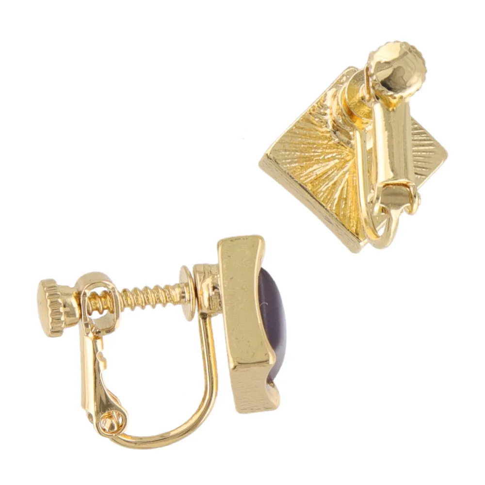 Color Stone Square Clip Ons