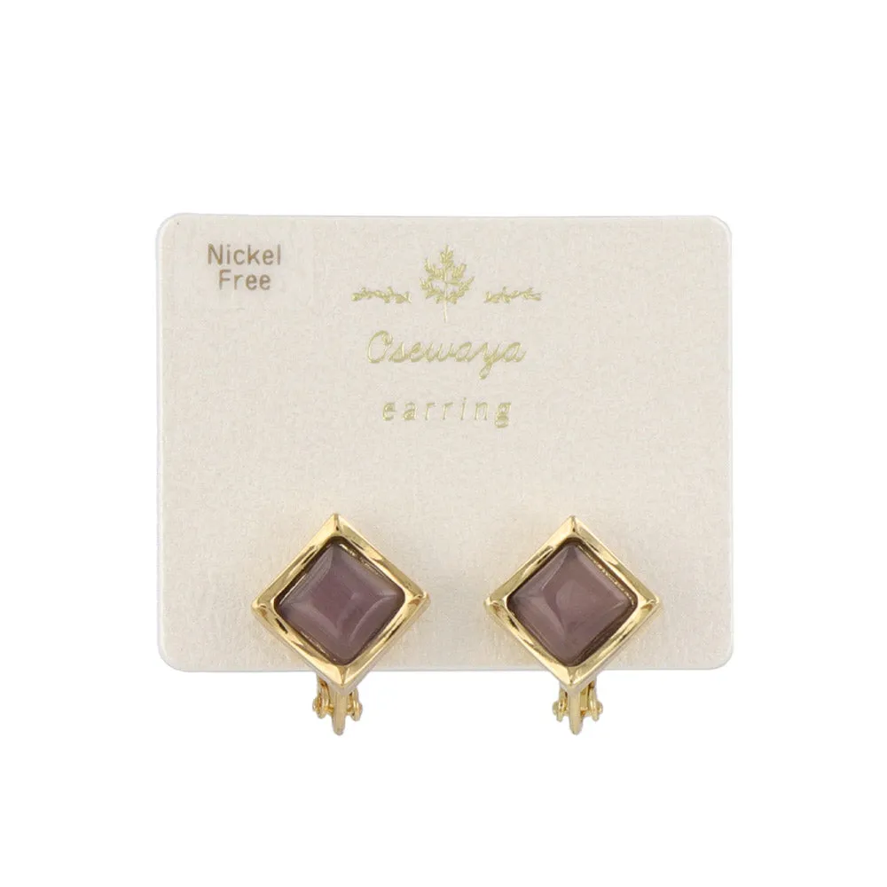 Color Stone Square Clip Ons