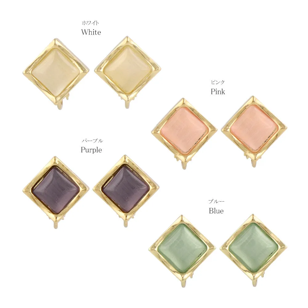 Color Stone Square Clip Ons