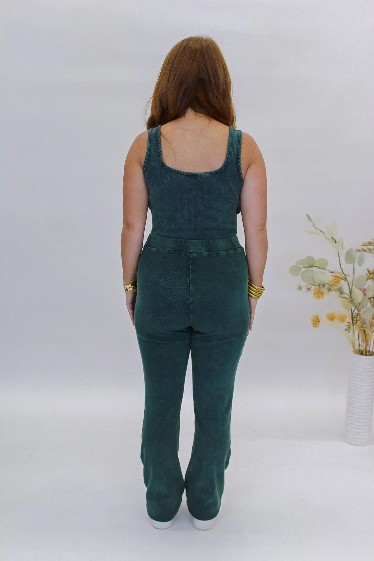 Cool Girl Washed Flare Pants Set- Green