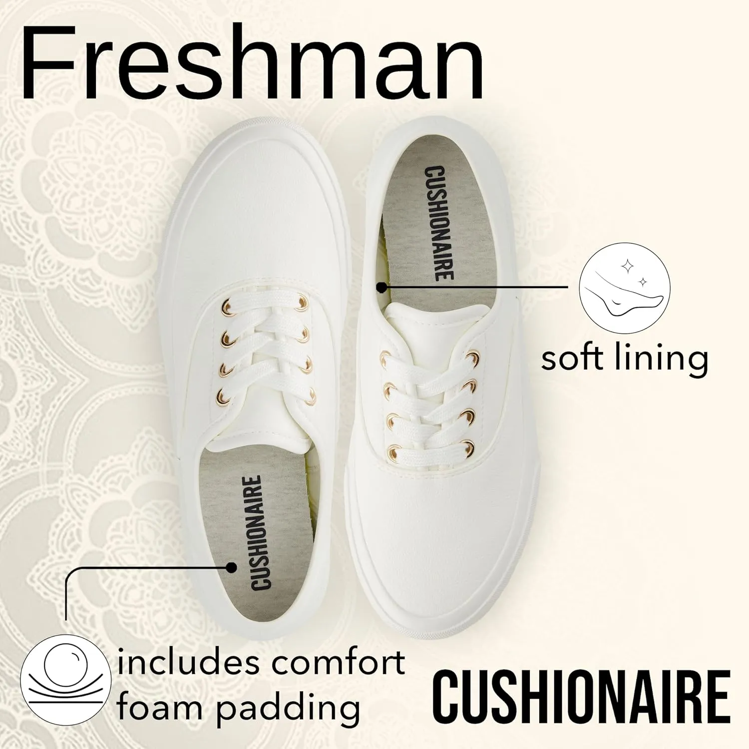 CUSHIONAIRE Womens Freshman Canvas Lace-Up Sneaker with Memory Foam, Wide Widths Available | Casual Walking Shoes, Lightweight & Comfortable