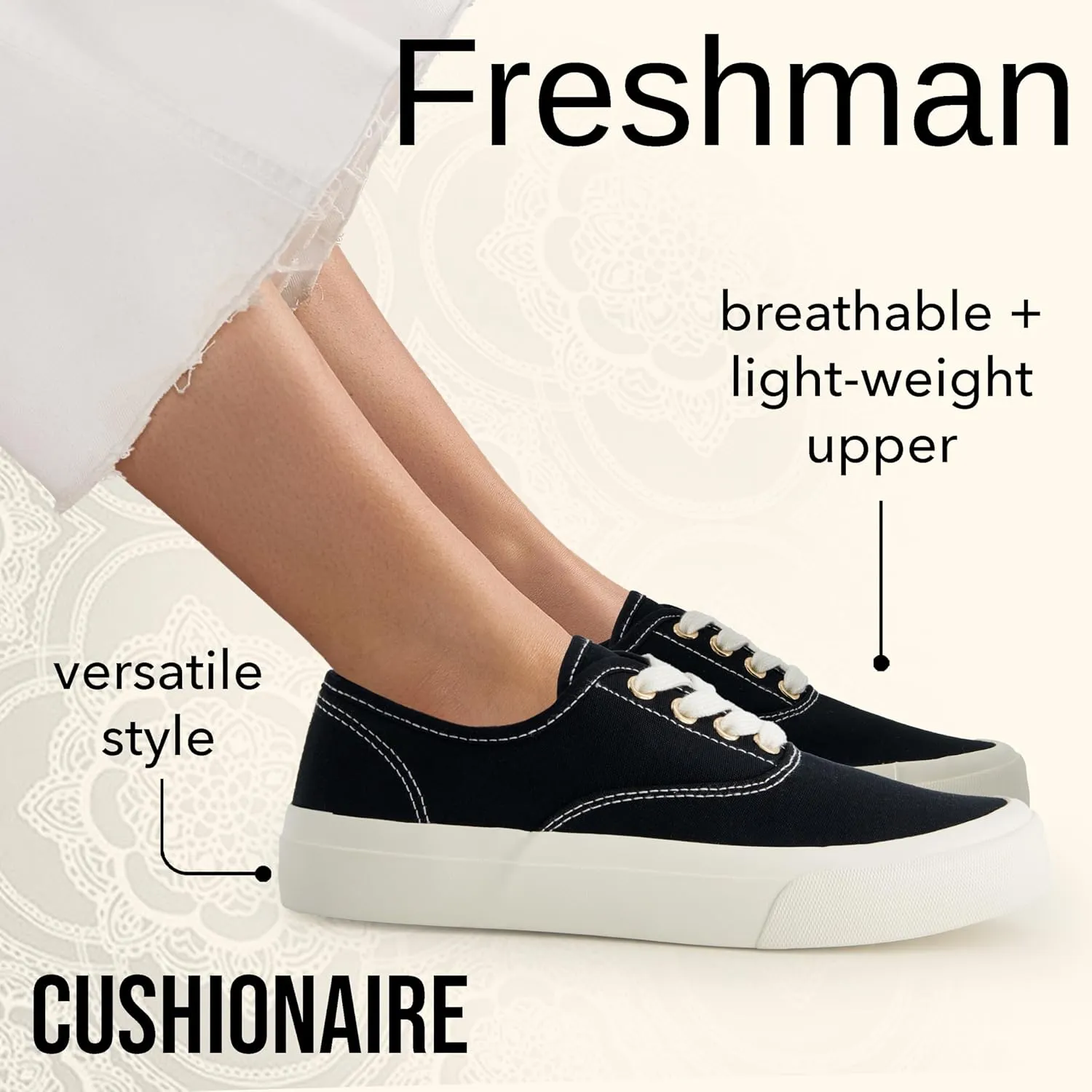 CUSHIONAIRE Womens Freshman Canvas Lace-Up Sneaker with Memory Foam, Wide Widths Available | Casual Walking Shoes, Lightweight & Comfortable
