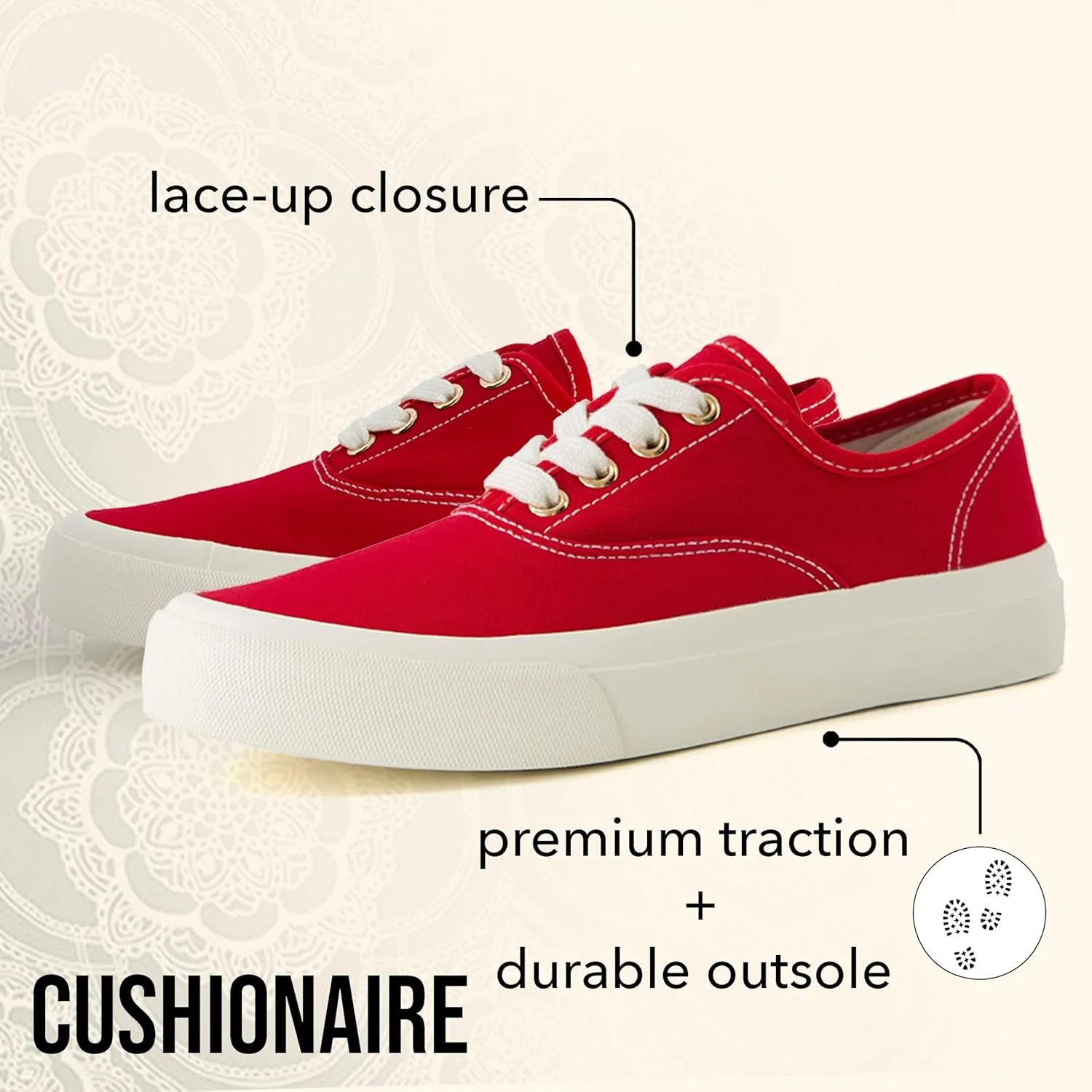 CUSHIONAIRE Womens Freshman Canvas Lace-Up Sneaker with Memory Foam, Wide Widths Available | Casual Walking Shoes, Lightweight & Comfortable