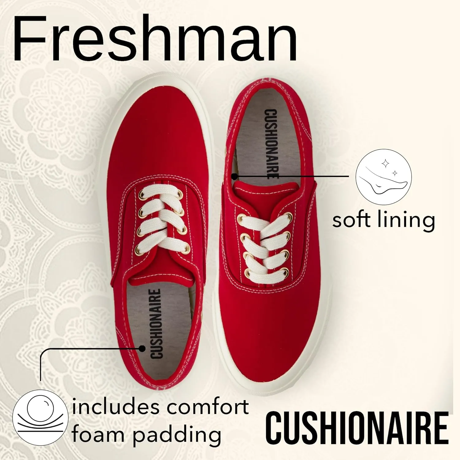 CUSHIONAIRE Womens Freshman Canvas Lace-Up Sneaker with Memory Foam, Wide Widths Available | Casual Walking Shoes, Lightweight & Comfortable