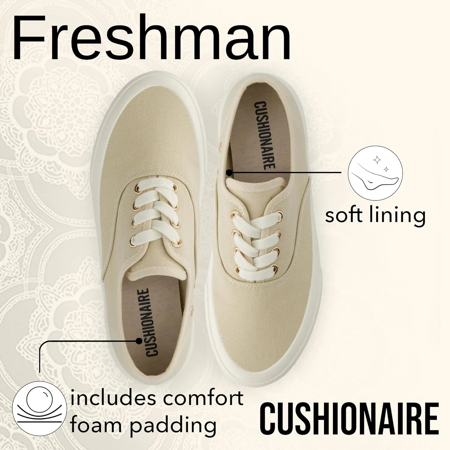 CUSHIONAIRE Womens Freshman Canvas Lace-Up Sneaker with Memory Foam, Wide Widths Available | Casual Walking Shoes, Lightweight & Comfortable