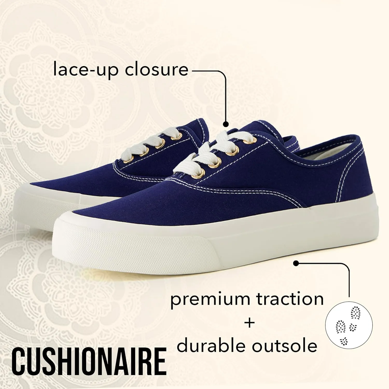 CUSHIONAIRE Womens Freshman Canvas Lace-Up Sneaker with Memory Foam, Wide Widths Available | Casual Walking Shoes, Lightweight & Comfortable