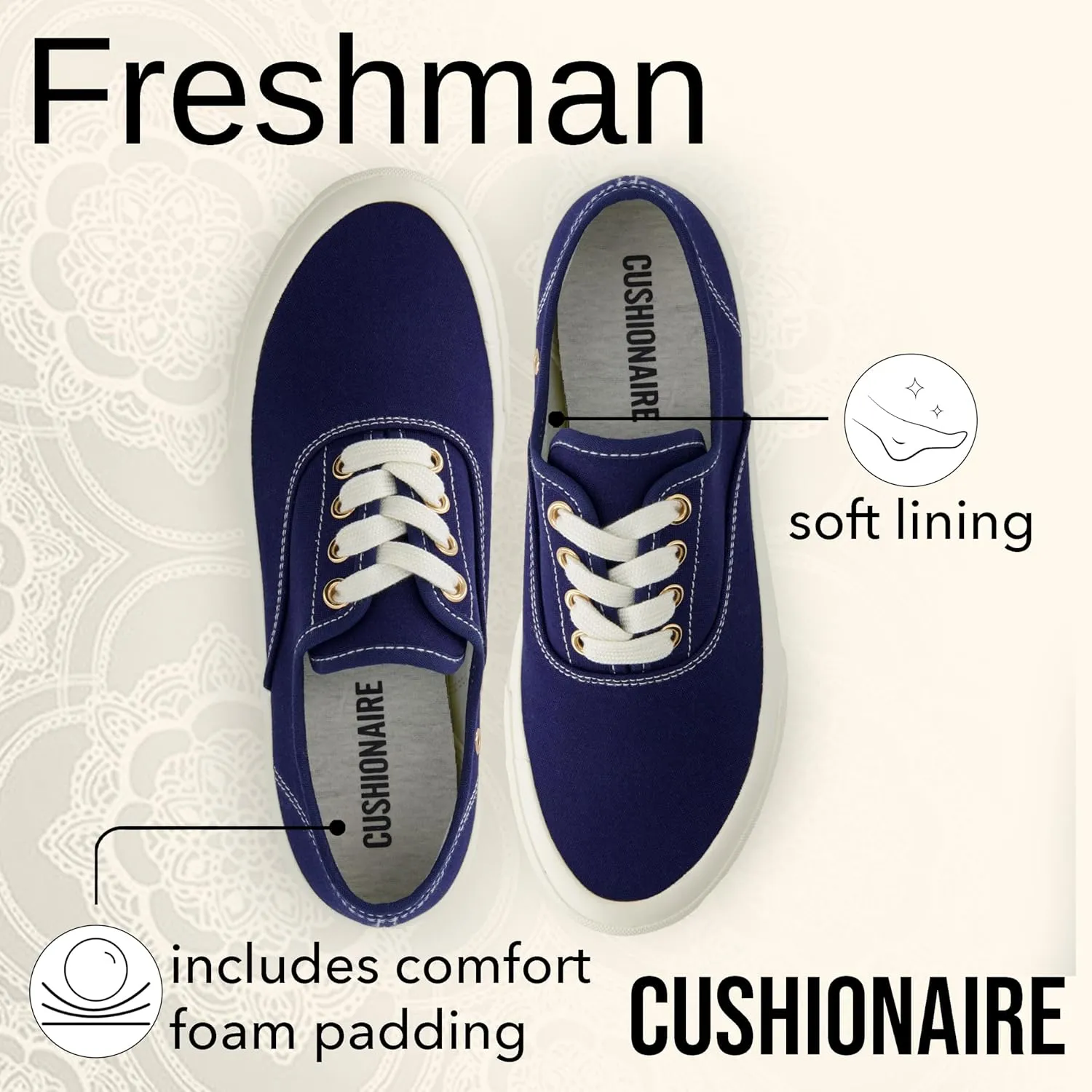 CUSHIONAIRE Womens Freshman Canvas Lace-Up Sneaker with Memory Foam, Wide Widths Available | Casual Walking Shoes, Lightweight & Comfortable