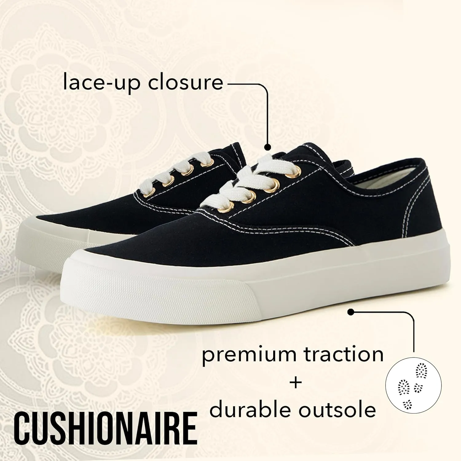 CUSHIONAIRE Womens Freshman Canvas Lace-Up Sneaker with Memory Foam, Wide Widths Available | Casual Walking Shoes, Lightweight & Comfortable