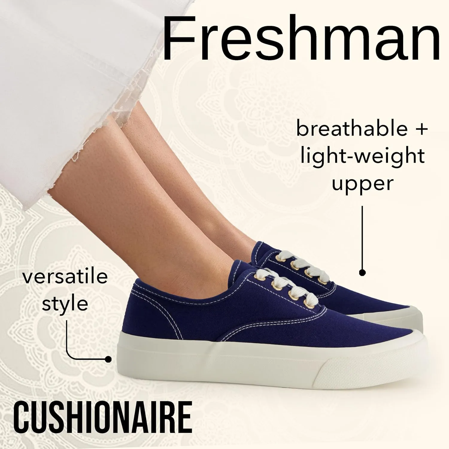 CUSHIONAIRE Womens Freshman Canvas Lace-Up Sneaker with Memory Foam, Wide Widths Available | Casual Walking Shoes, Lightweight & Comfortable