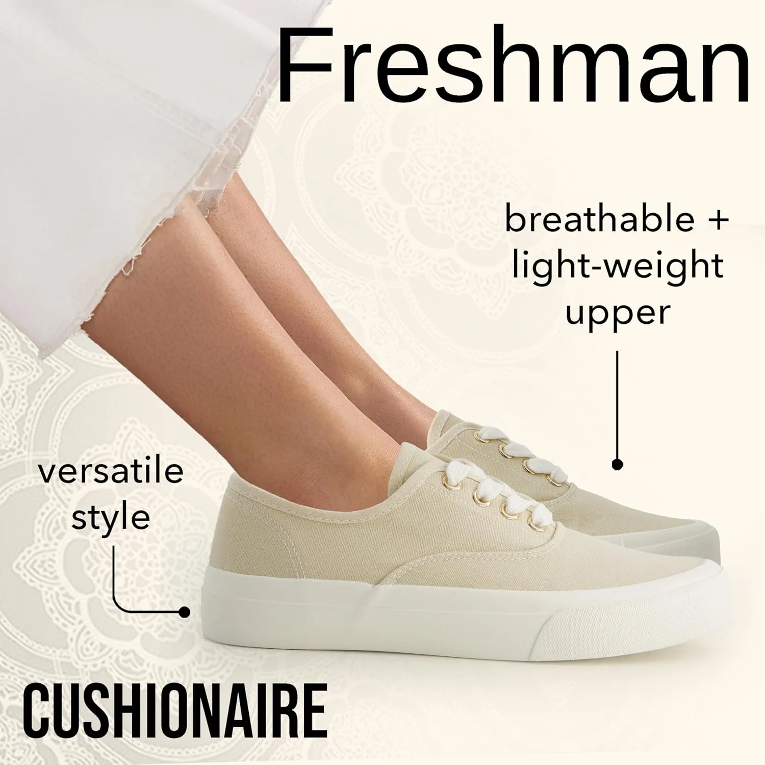 CUSHIONAIRE Womens Freshman Canvas Lace-Up Sneaker with Memory Foam, Wide Widths Available | Casual Walking Shoes, Lightweight & Comfortable