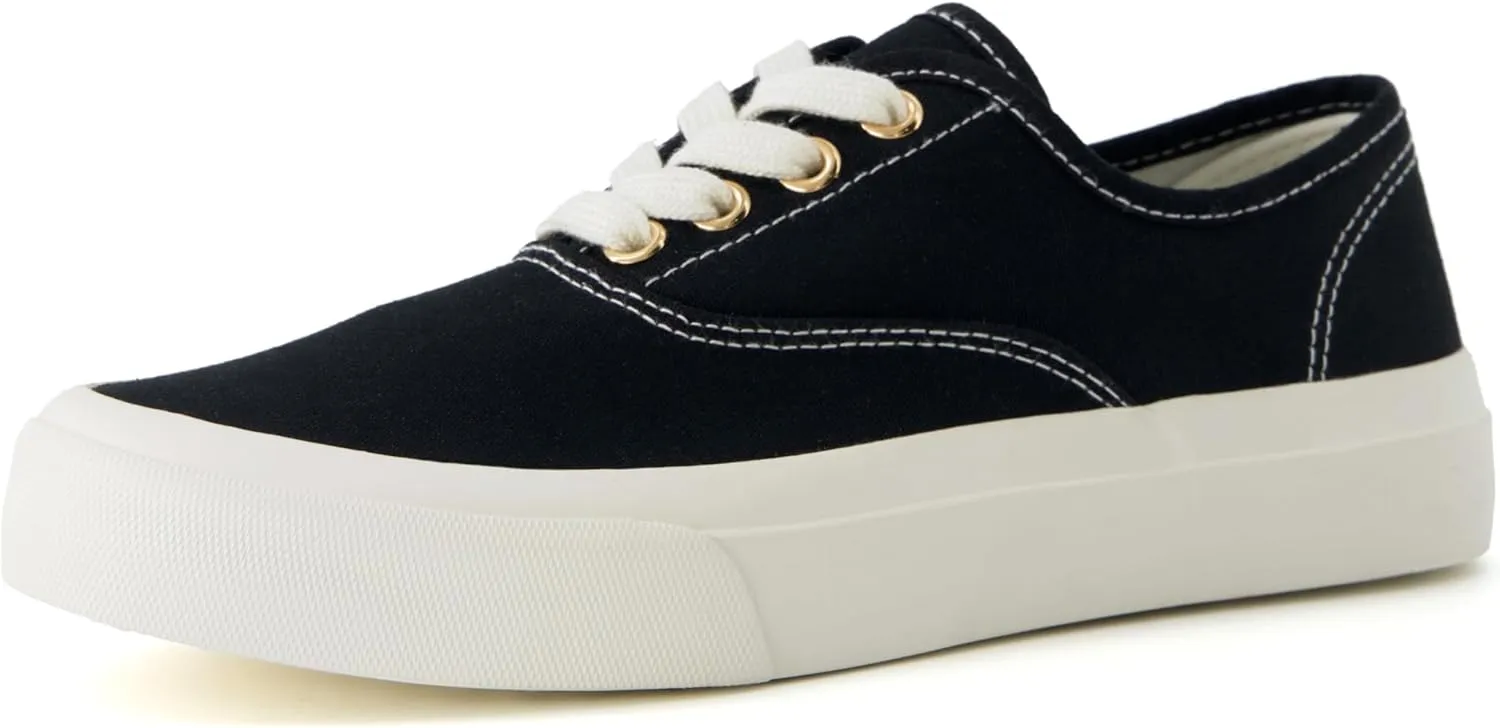 CUSHIONAIRE Womens Freshman Canvas Lace-Up Sneaker with Memory Foam, Wide Widths Available | Casual Walking Shoes, Lightweight & Comfortable