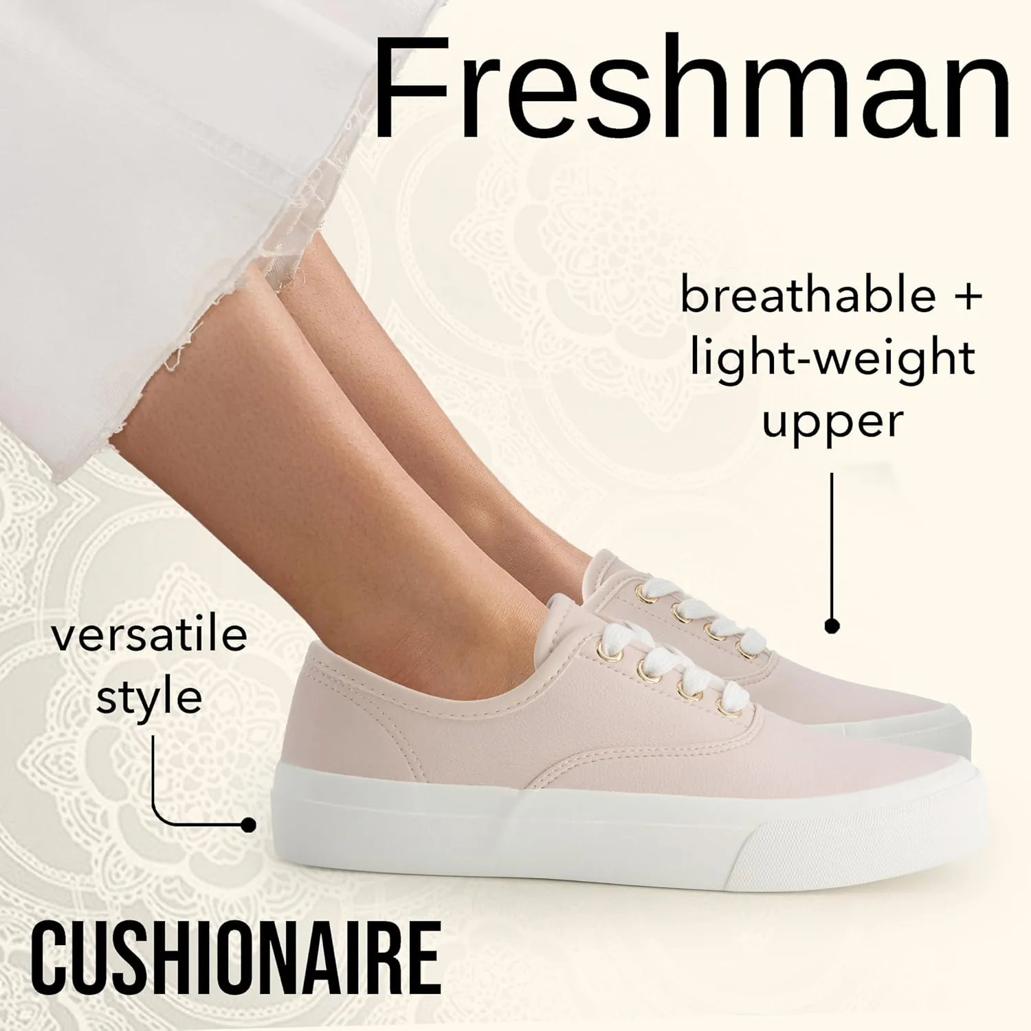 CUSHIONAIRE Womens Freshman Canvas Lace-Up Sneaker with Memory Foam, Wide Widths Available | Casual Walking Shoes, Lightweight & Comfortable