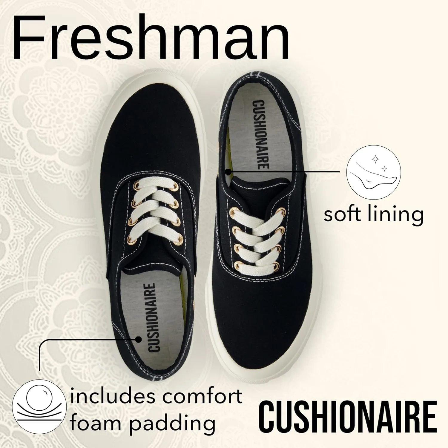 CUSHIONAIRE Womens Freshman Canvas Lace-Up Sneaker with Memory Foam, Wide Widths Available | Casual Walking Shoes, Lightweight & Comfortable