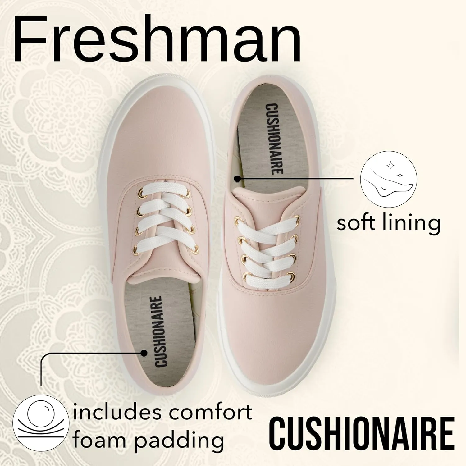 CUSHIONAIRE Womens Freshman Canvas Lace-Up Sneaker with Memory Foam, Wide Widths Available | Casual Walking Shoes, Lightweight & Comfortable