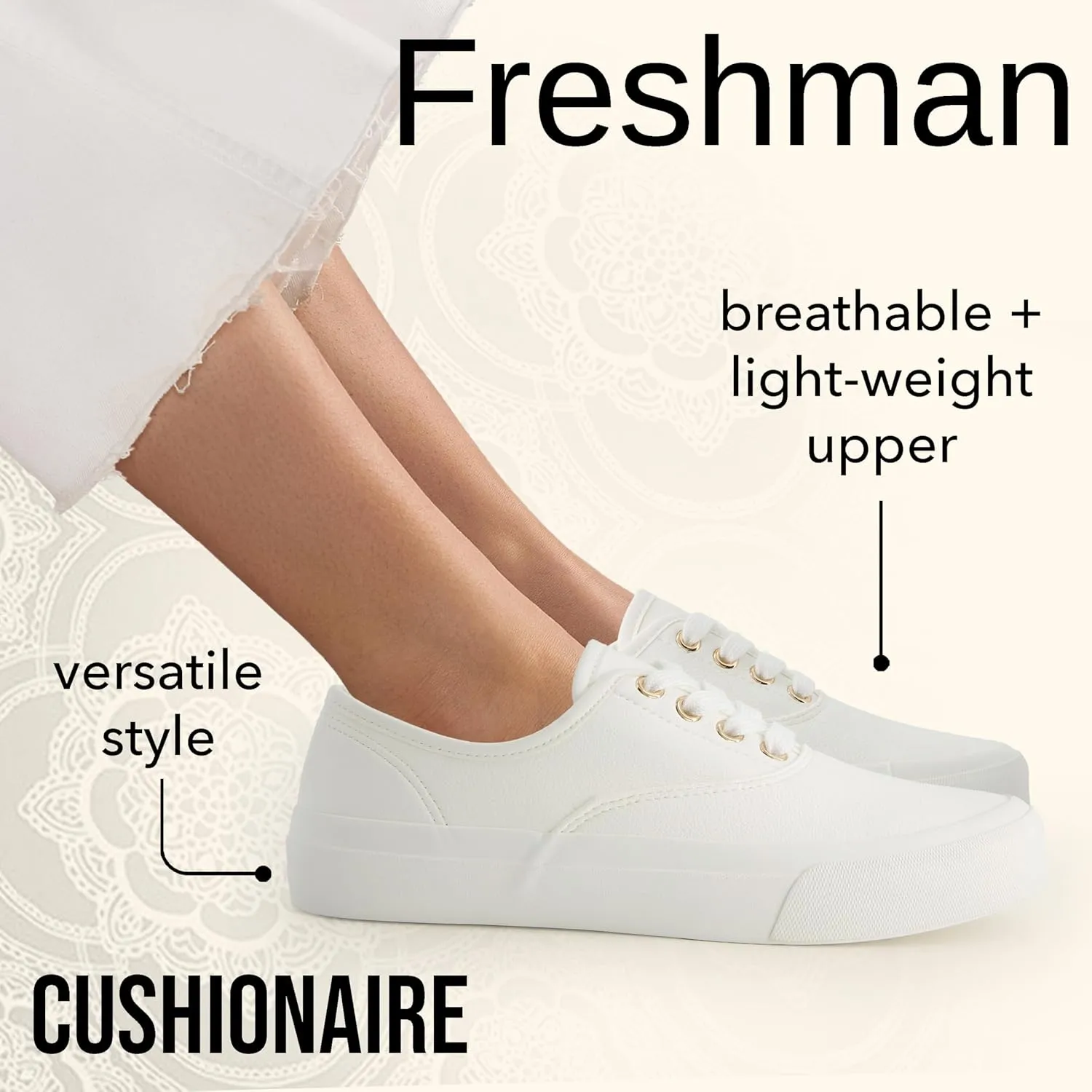 CUSHIONAIRE Womens Freshman Canvas Lace-Up Sneaker with Memory Foam, Wide Widths Available | Casual Walking Shoes, Lightweight & Comfortable
