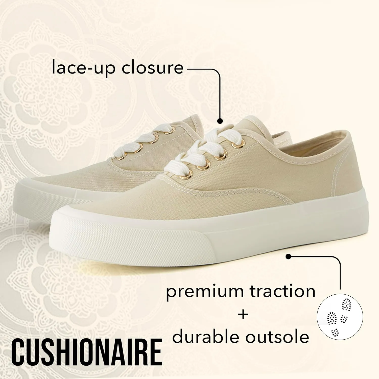 CUSHIONAIRE Womens Freshman Canvas Lace-Up Sneaker with Memory Foam, Wide Widths Available | Casual Walking Shoes, Lightweight & Comfortable