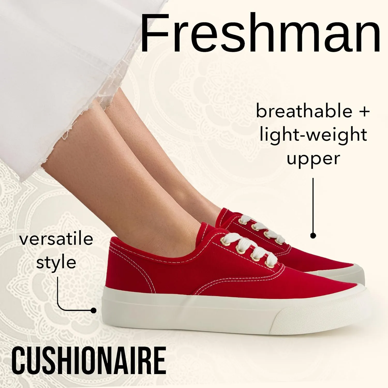 CUSHIONAIRE Womens Freshman Canvas Lace-Up Sneaker with Memory Foam, Wide Widths Available | Casual Walking Shoes, Lightweight & Comfortable
