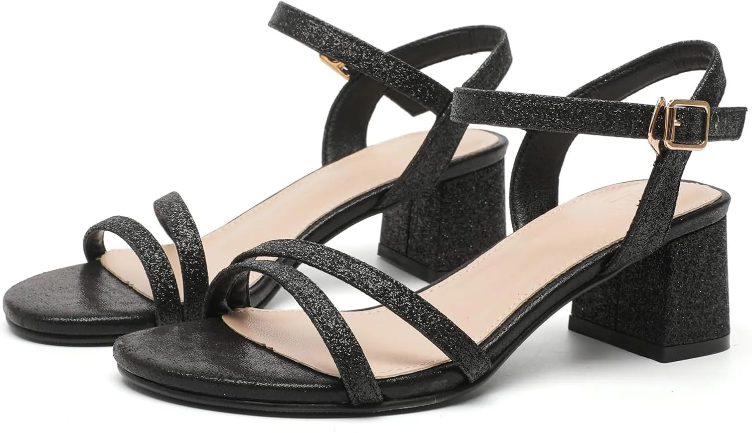DADAWEN Women's Open Toe Ankle Strap Low Block Chunky Heels Sandals Party Wedding Dress Pumps Shoes