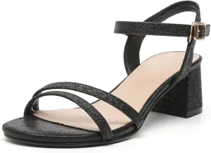 DADAWEN Women's Open Toe Ankle Strap Low Block Chunky Heels Sandals Party Wedding Dress Pumps Shoes