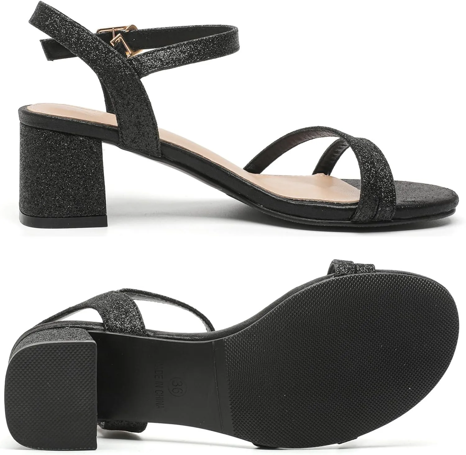 DADAWEN Women's Open Toe Ankle Strap Low Block Chunky Heels Sandals Party Wedding Dress Pumps Shoes