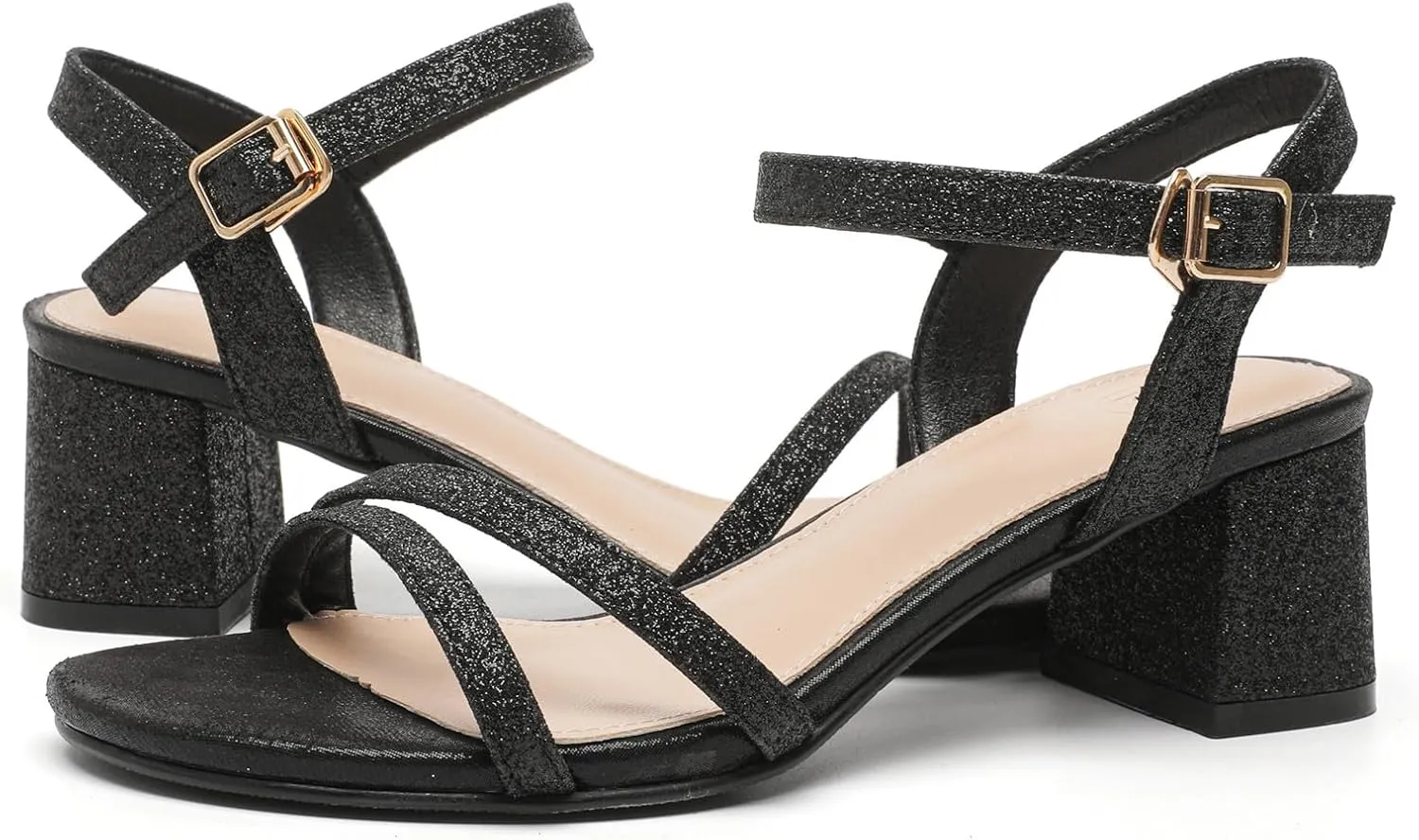 DADAWEN Women's Open Toe Ankle Strap Low Block Chunky Heels Sandals Party Wedding Dress Pumps Shoes